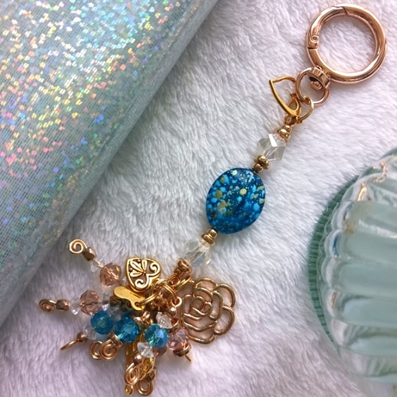 Artisan Handcrafted Handmade Gold Turquoise Charm Purse Jewelry Handbag Keychain - Picture 2 of 16